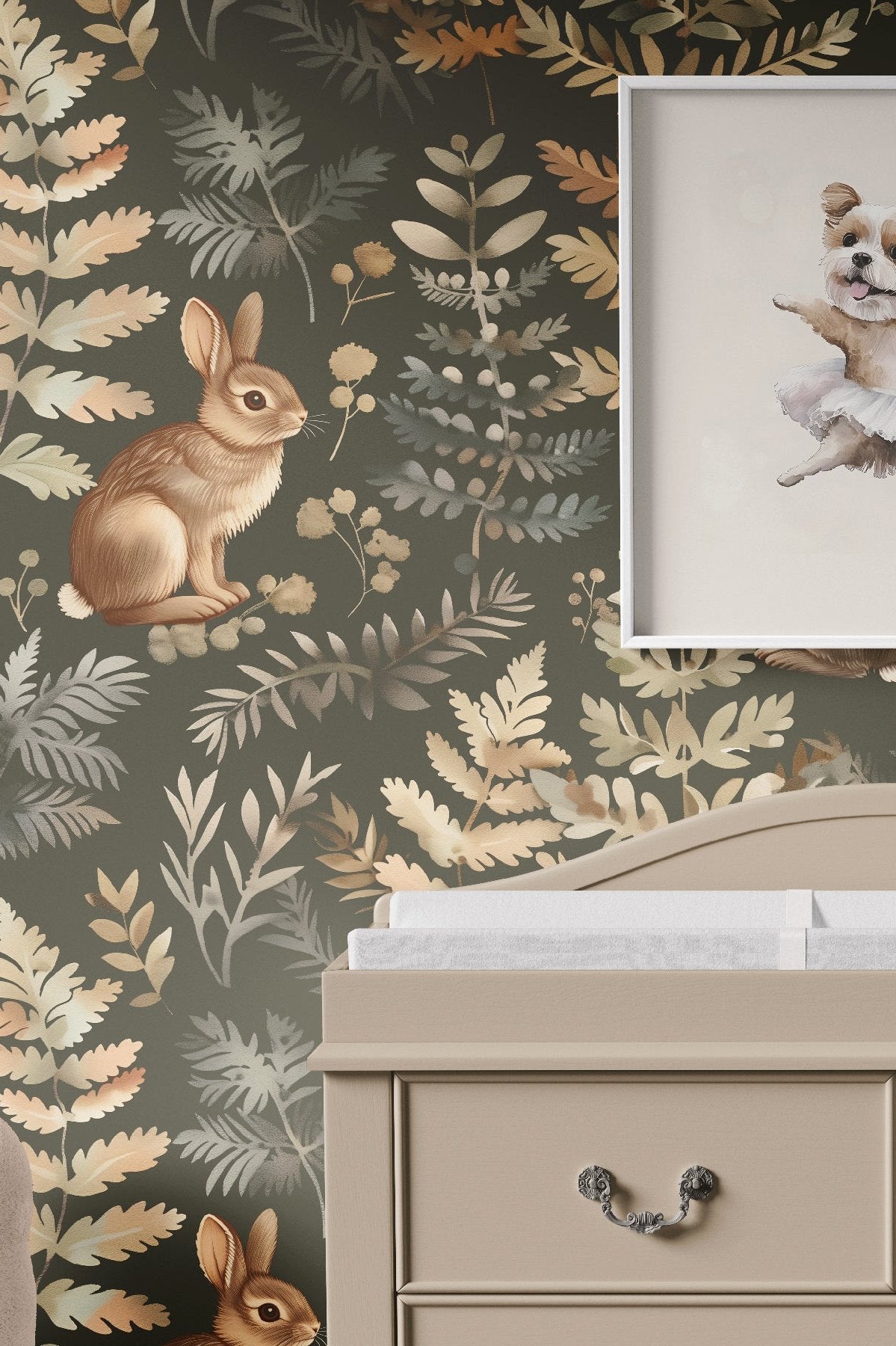 Brown Bunnies Wallpaper l Green Vintage Wallpaper – InktopiaDesigns