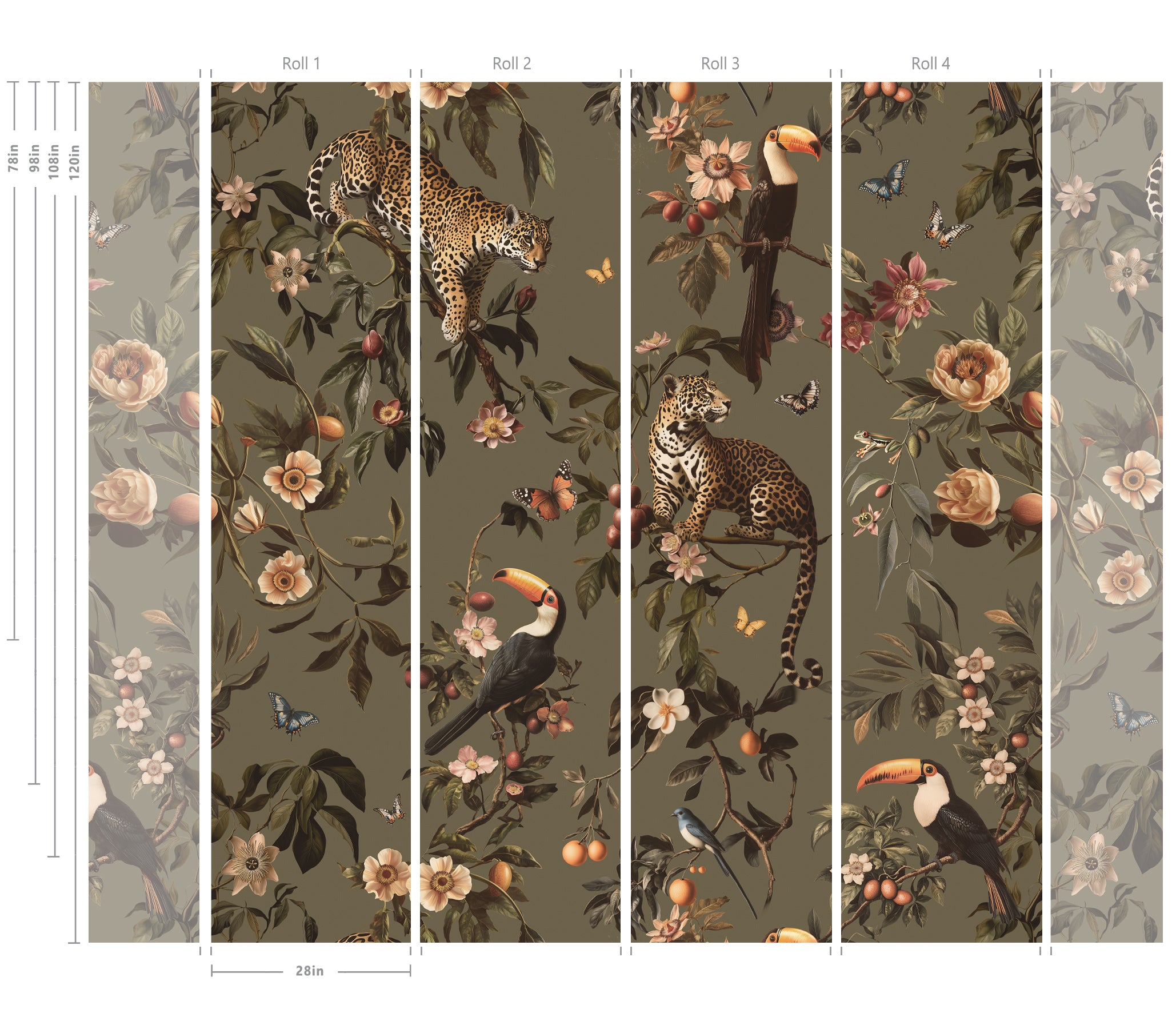 Exotic Tropical Jungle Wallpaper - Toucan, Jaguar, Spider & Butterflies ...