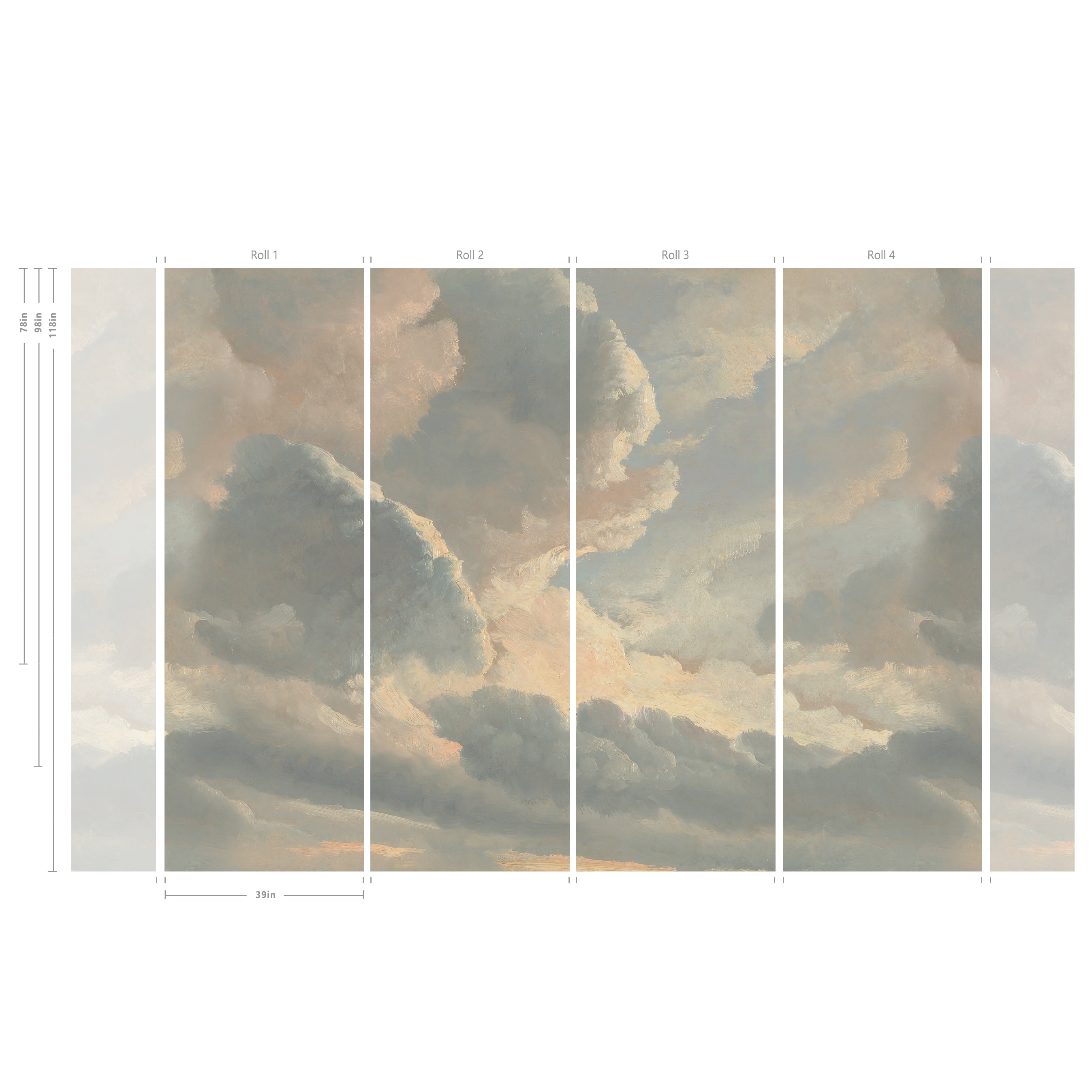 Vintage Clouds Wall Mural – Soft Painted Sky Wallpaper – Custom Size ...
