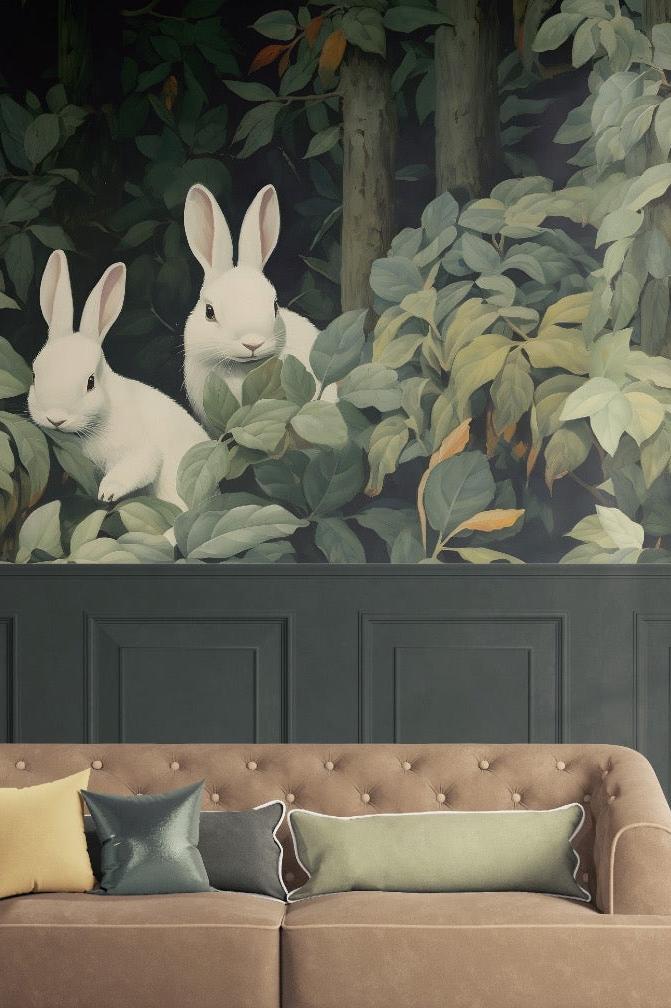 Jungle Bunny Mural Wallpaper | Rabbits Family Custom Mural ...