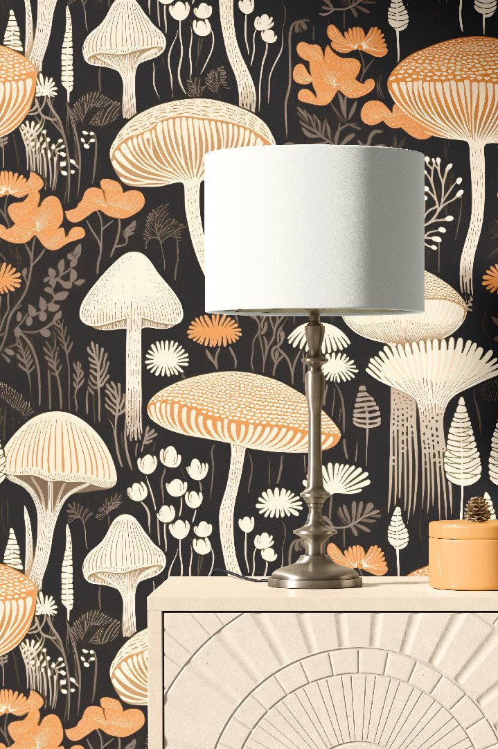 Woodland Mushrooms Wallpaper | Mushrooms Custom Wallpaper ...