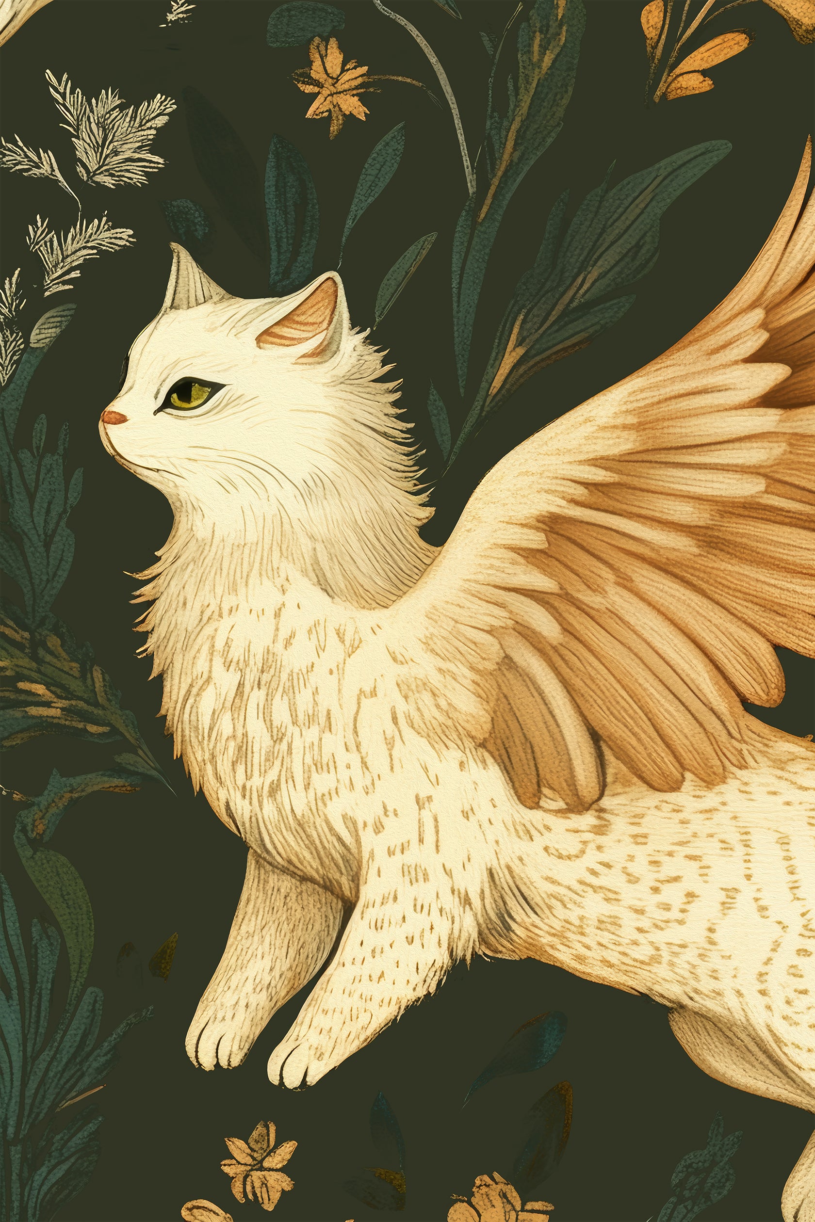 Mythical Cats Botanicals Wallpaper | Cream – InktopiaDesigns