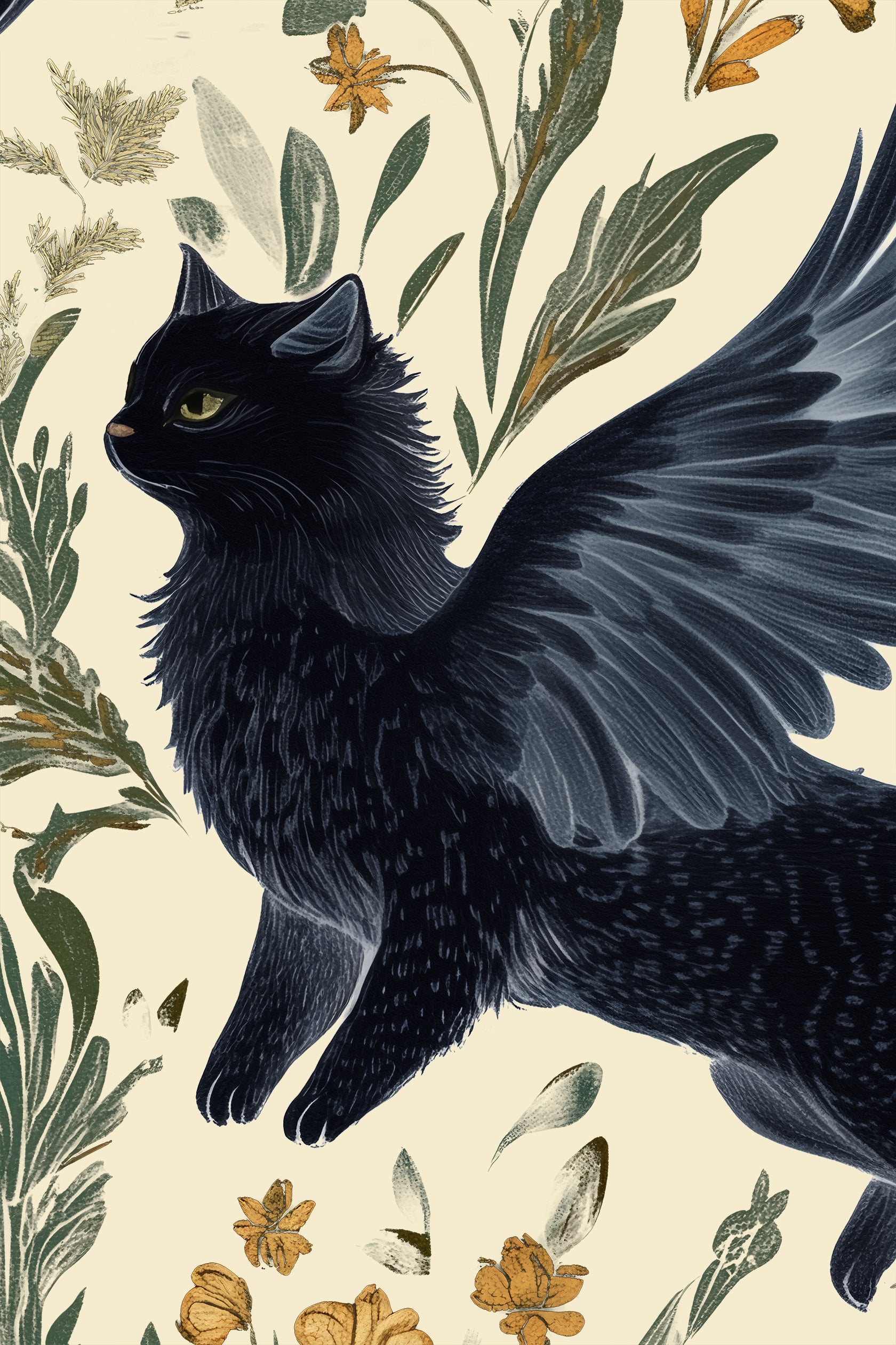 Mythical Cats Botanicals Wallpaper | Black Cats – INKTOPIA STUDIO INC.