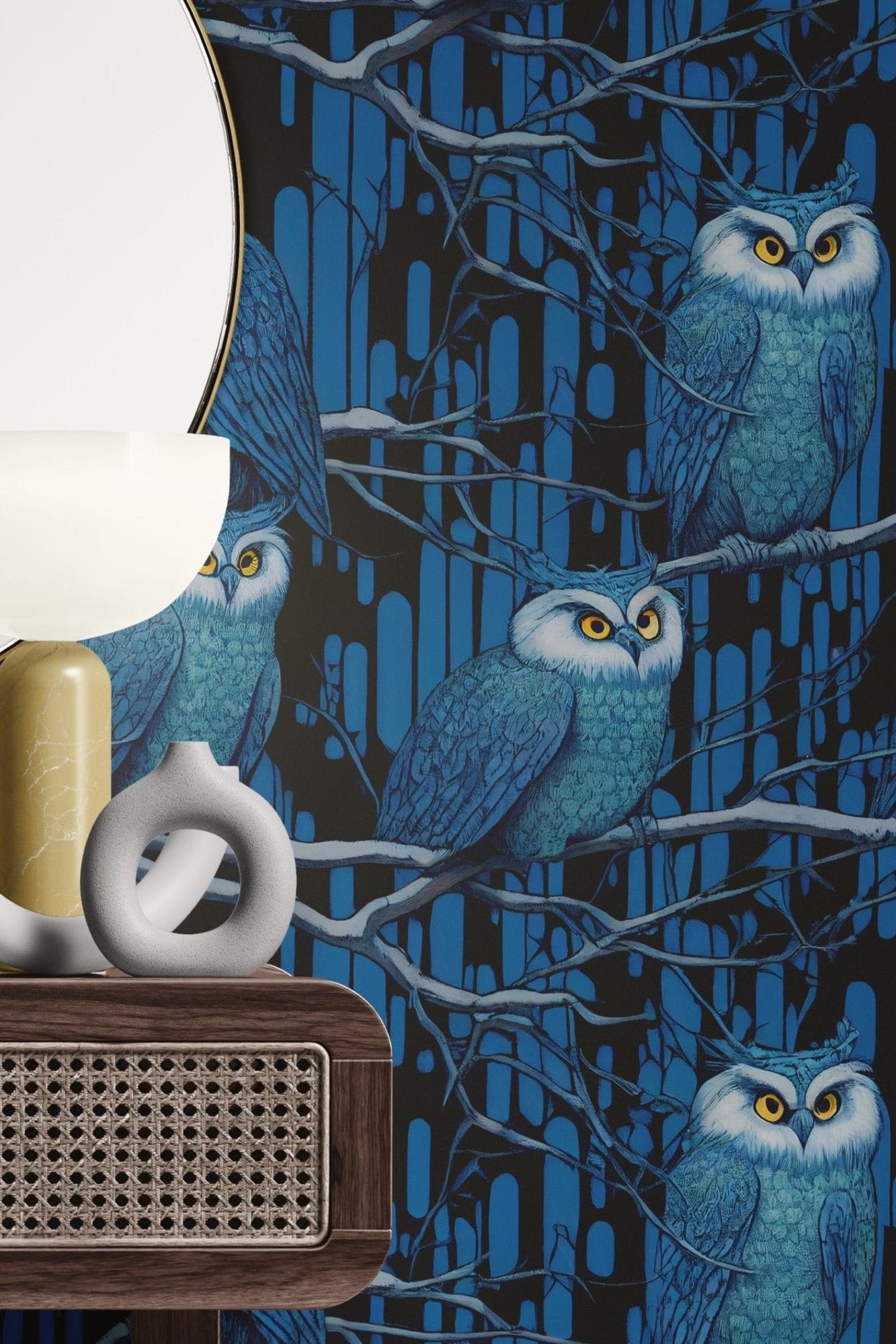 Wise Owls Wallpaper – Elegant Owl and Nature Mural – Removable or ...